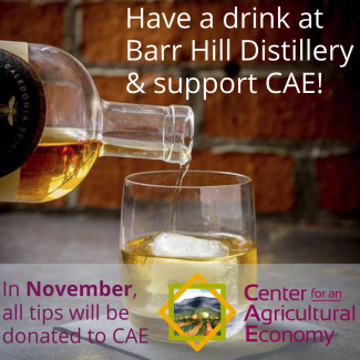 Have a drink at Barr Hill Distillery and support CAE 